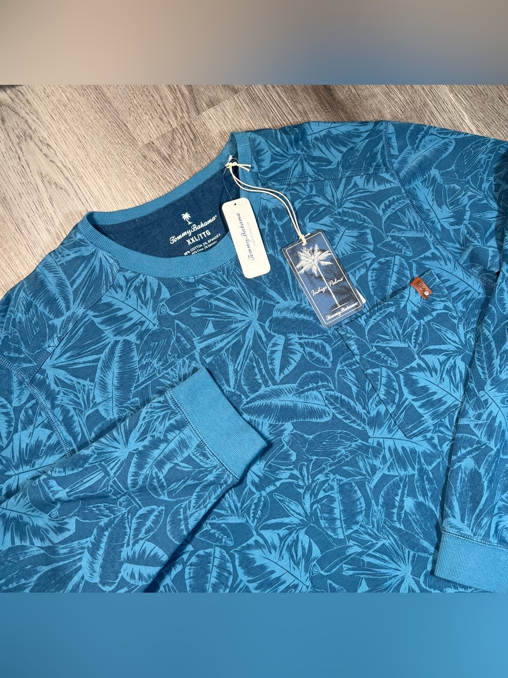 New Tommy Bahama Mens XXL Ben and Terry Twilight Palms Sweatshirt Buccaneer Blue